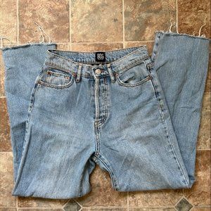 High Waisted Slim Straight Denim Jeans Raw Hem- Urban Outfitters